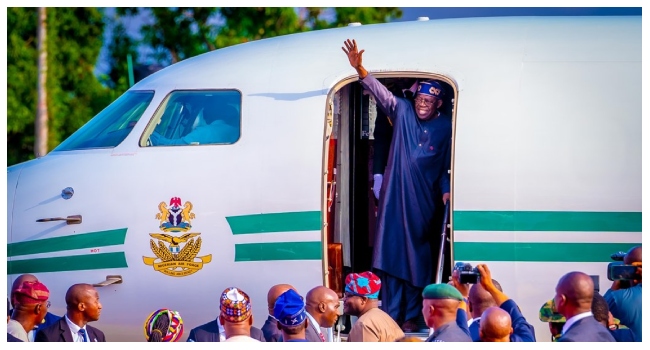 Tinubu Returns Home After A Three-Day Work Stay In France